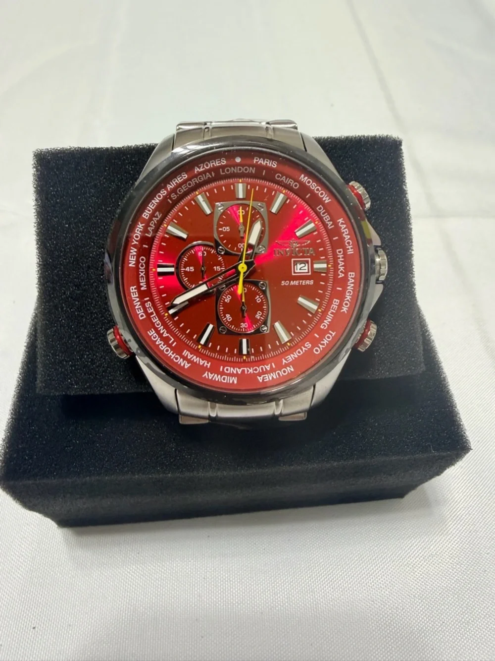Invicta Red Dial Chronograph Stainless Steel Watch 50mm
